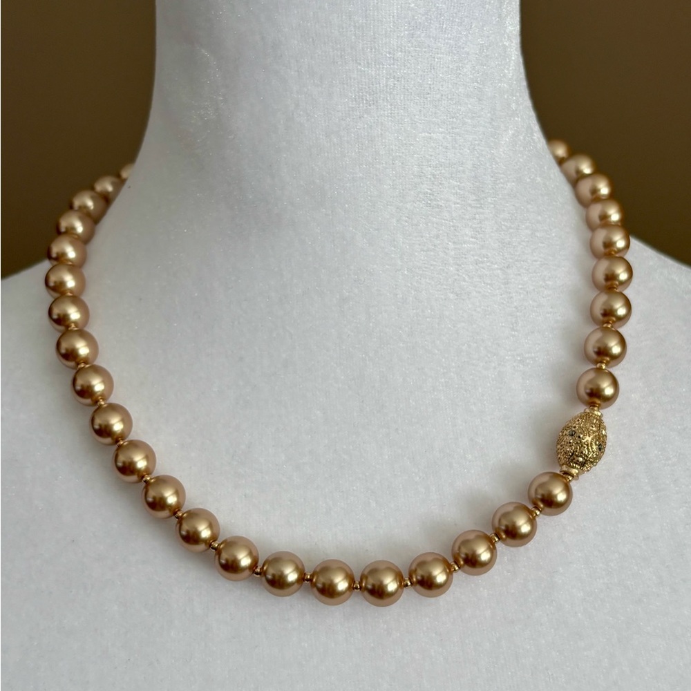 Champagne Faux Pearl Jewelry Set Necklace Bracelet Earrings - Picture 2 of 8